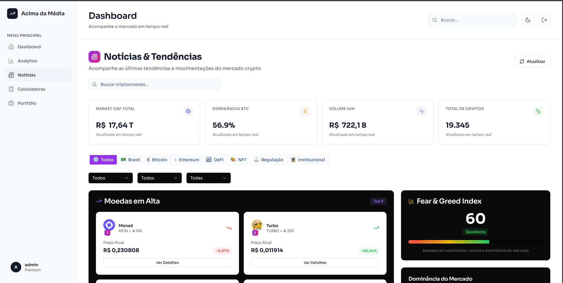 Cryptohead Dashboard - Analytics em tempo real